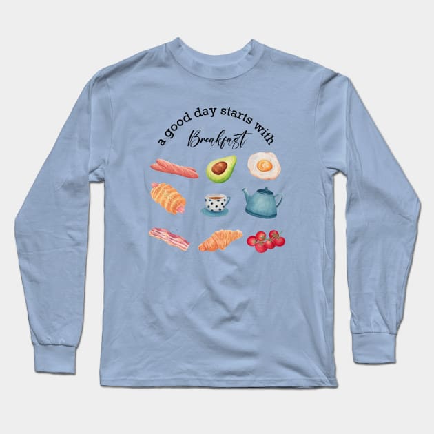 Cute Breakfast Set T-Shirt Long Sleeve T-Shirt by Kate Dubey